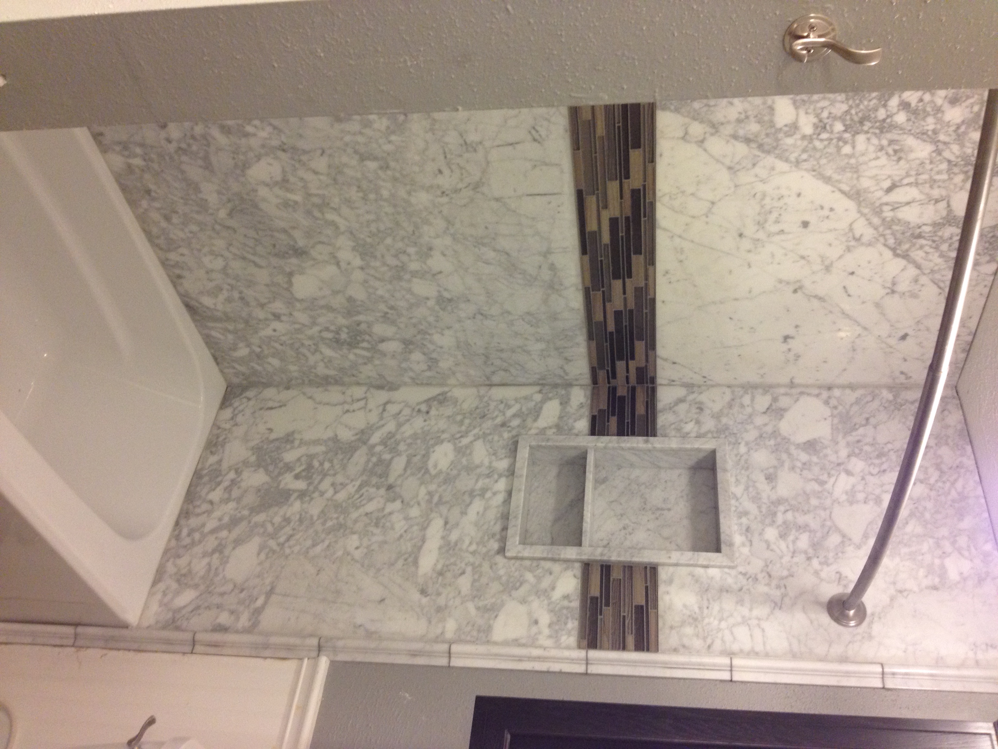3 White Carrera Bathtub Shower Wall Panels